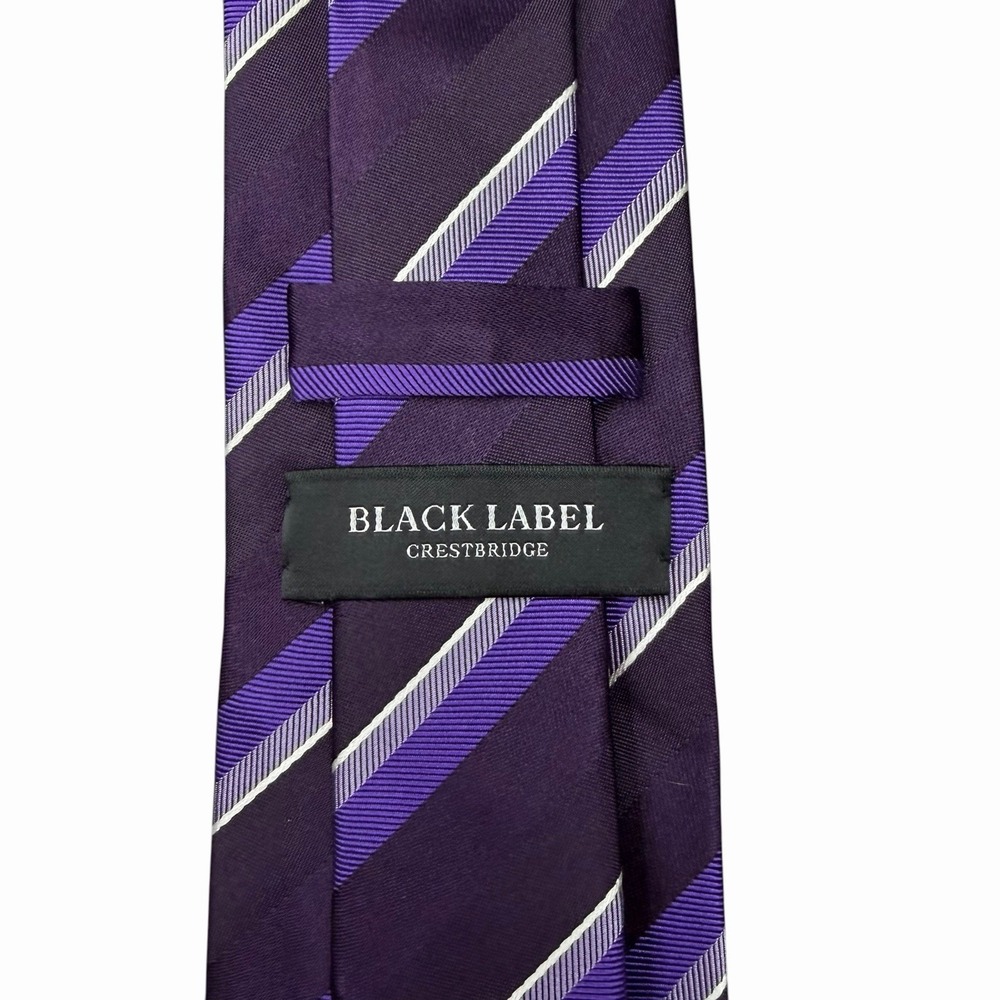 Black Label Crestbridge Mens Tie Purple Striped Satin Silk Japan 3.25" x 59" euc